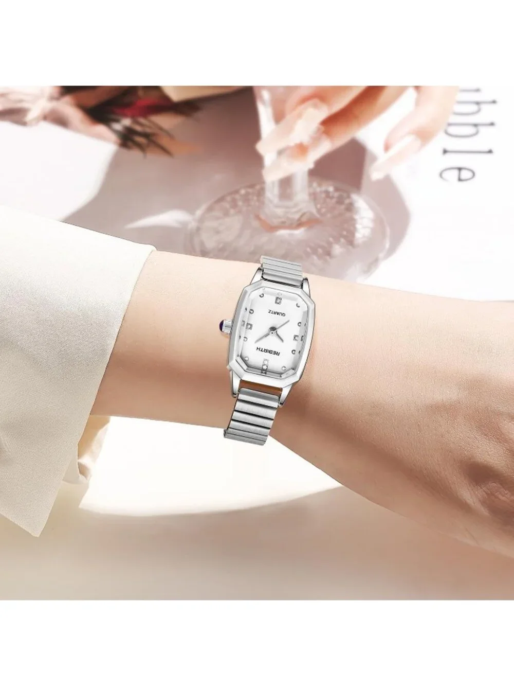 Women’s Silver Rectangular Quartz Stainless Steel Strap Classic Vintage Watch